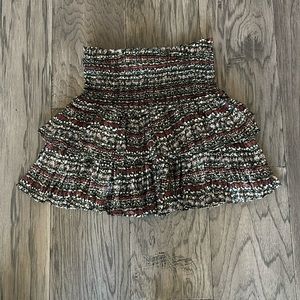 Floral print smocked waist ruffle skirt